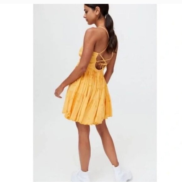 URBAN OUTFITTERS | Sandy Strappy Back Mini Dress embroidered yellow sz XS - Picture 3 of 7